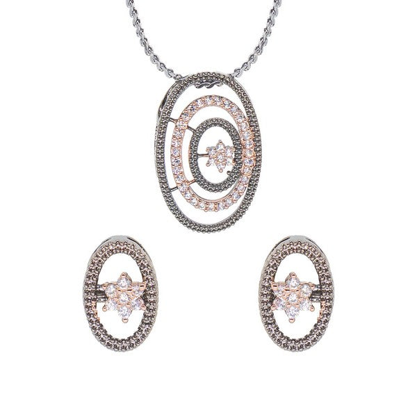 Manikya American Diamond Brass Black Rose Gold Plated Pendant Set