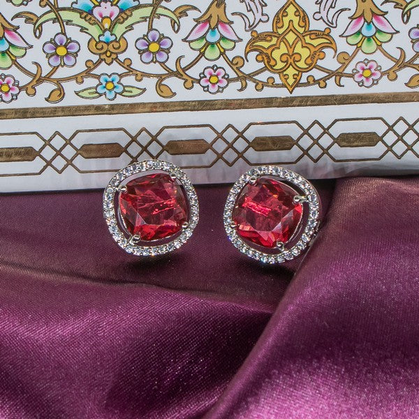 City Girl Brass Rhodium-Plated Scarlet Aura CZ Studs