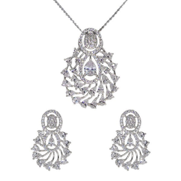 Manikya American Diamond Brass Rhodium Plated Pendant Set