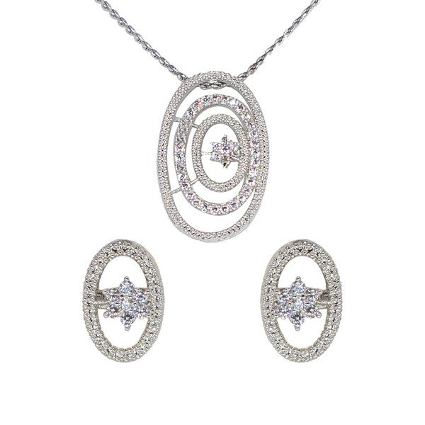 Manikya American Diamond Brass Rhodium Plated Pendant Set