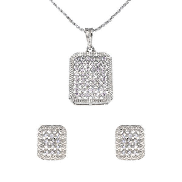 Manikya American Diamond Brass Rhodium Plated Pendant Set