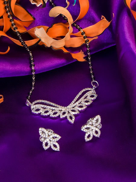 City Girl AD Rhodium Mangalsutra Set with Earrings & Chain – Timeless Royal Glow for Women & Girls.