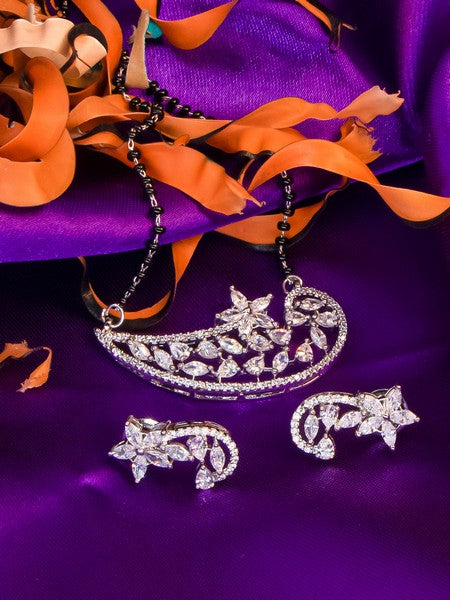 City Girl AD Rhodium Plated Eternal Glow Mangalsutra Set with Earrings & Chain for Women & Girls