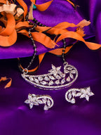 City Girl AD Rhodium Plated Eternal Glow Mangalsutra Set with Earrings & Chain for Women & Girls