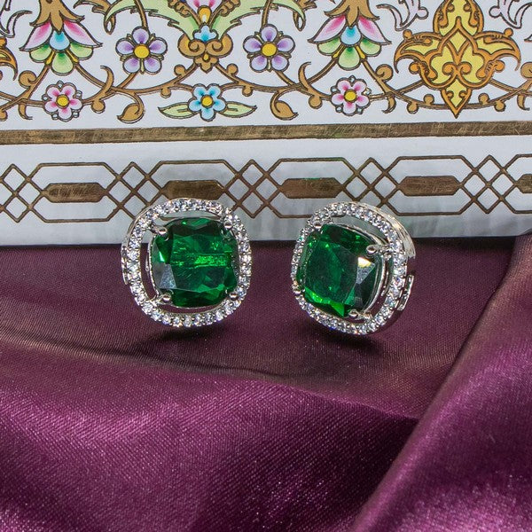 City Girl Brass Rhodium-Plated Scarlet Aura CZ Studs