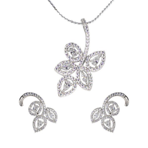 Manikya American Diamond Brass Rhodium Plated Pendant Set