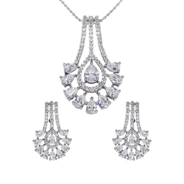 Manikya American Diamond Brass Rhodium Plated Pendant Set