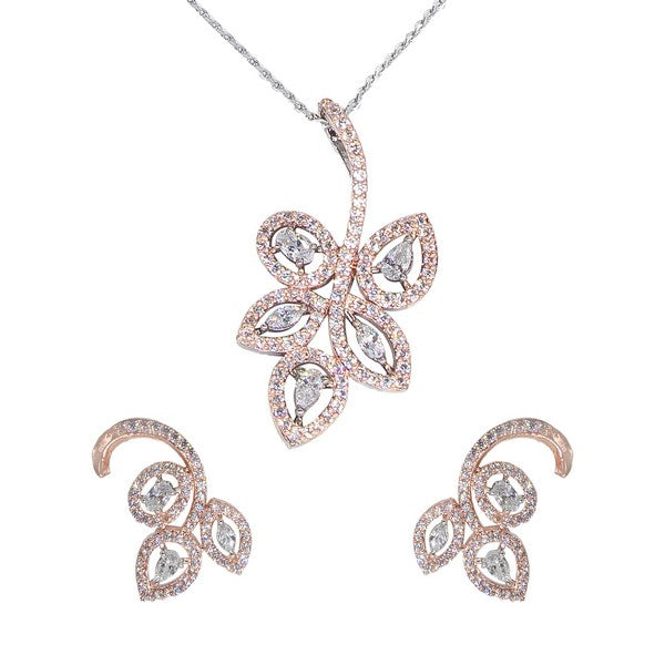 Manikya American Diamond Brass Black Rose Gold Plated Pendant Set