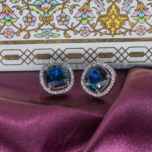 City Girl Brass Rhodium-Plated Scarlet Aura CZ Studs