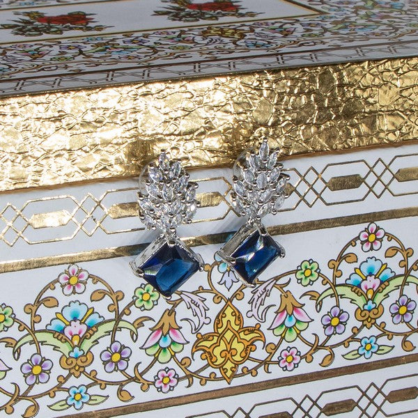 City Girl Brass Rhodium-Plated Radiant Crest CZ Earrings