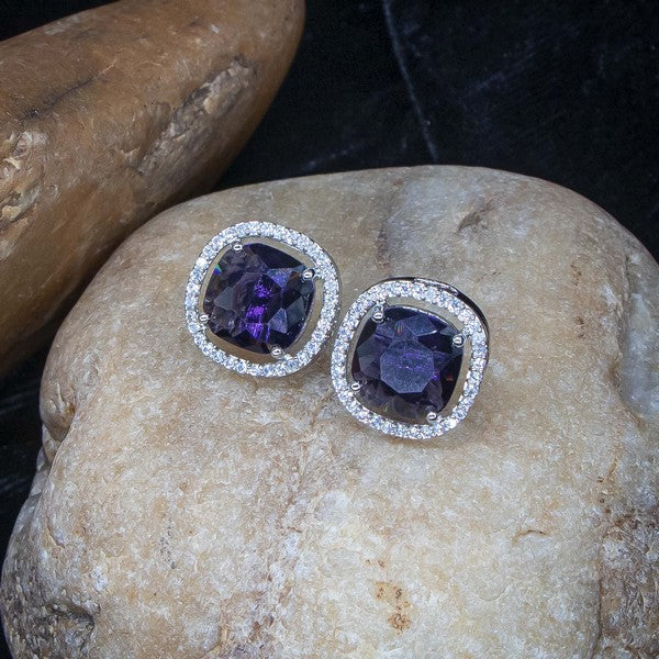 City Girl Brass Rhodium-Plated Scarlet Aura CZ Studs