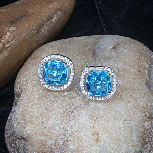 City Girl Brass Rhodium-Plated Scarlet Aura CZ Studs
