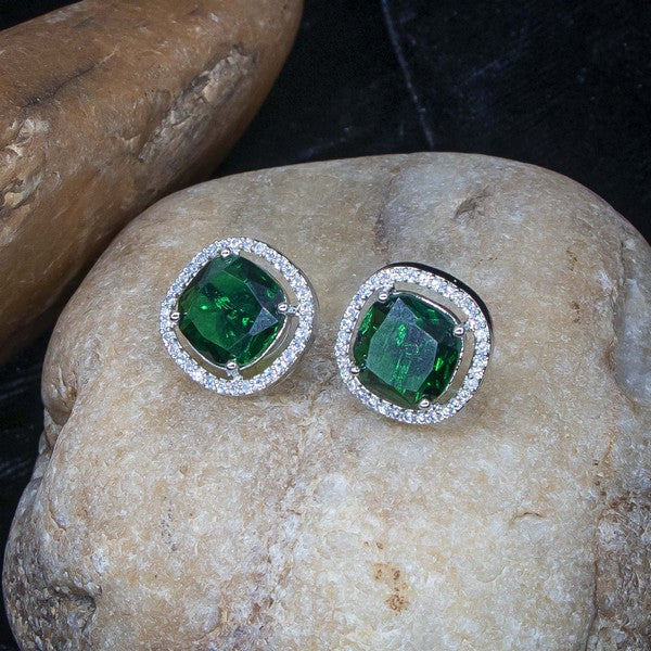 City Girl Brass Rhodium-Plated Scarlet Aura CZ Studs
