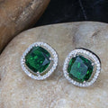 City Girl Brass Rhodium-Plated Scarlet Aura CZ Studs ( Emerald Green )