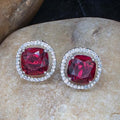 City Girl Brass Rhodium-Plated Scarlet Aura CZ Studs ( Furshia Pink )