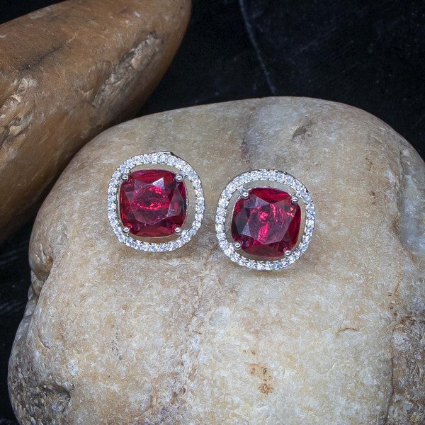 City Girl Brass Rhodium-Plated Scarlet Aura CZ Studs