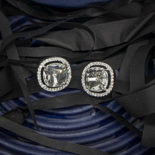 City Girl Brass Rhodium-Plated Scarlet Aura CZ Studs