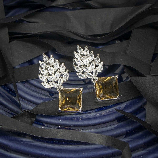 City Girl Brass Rhodium-Plated Radiant Crest CZ Earrings