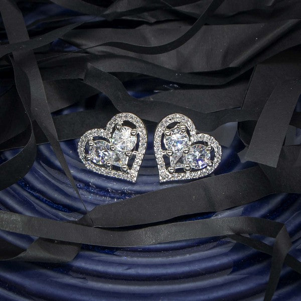 City Girl Brass Rhodium-Plated Eternal Love CZ Studs