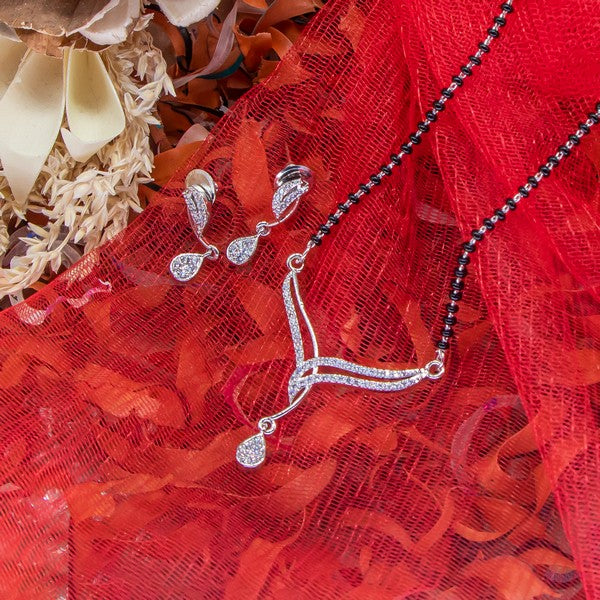 City Girl AD Rhodium Plated Divine Spark Mangalsutra Set with Earrings & Chain for Women & Girls