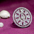 City Girl Brass Cz stone Studded Rhodium Plated Cocktail Silver Square Finge Ring. (Free Size)