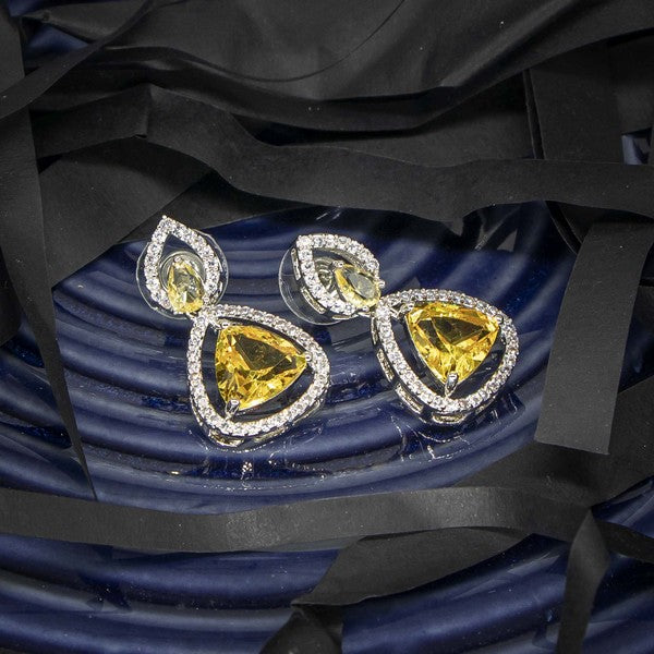 City Girl Brass Rhodium-Plated Radiant Triangle CZ Tops