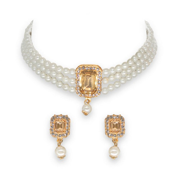 MANIKYA Adorable Gold Plated Pearl Choker Necklace Set