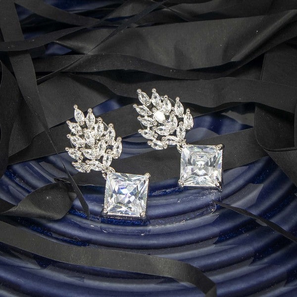 City Girl Brass Rhodium-Plated Radiant Crest CZ Earrings