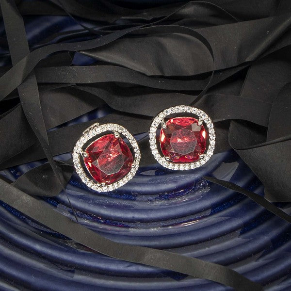 City Girl Brass Rhodium-Plated Scarlet Aura CZ Studs