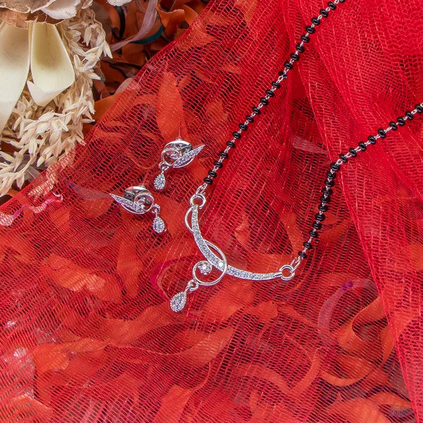 City Girl AD Rhodium Plated Mystic Aura Mangalsutra Set with Earrings & Chain for Women & Girls
