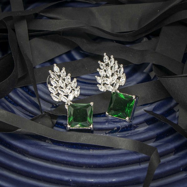 City Girl Brass Rhodium-Plated Radiant Crest CZ Earrings