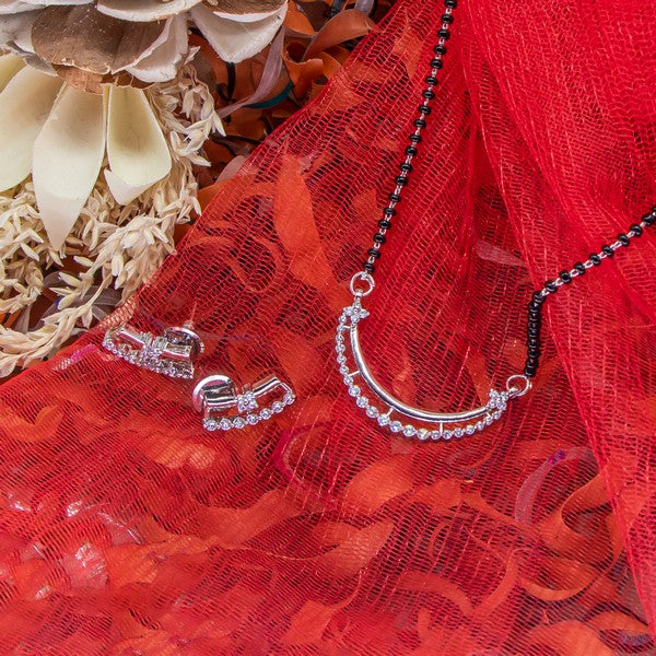 City Girl Ad Rhodium Plated Royal Essence Mangalsutra Set with Earrings & Chain for Women & Girls