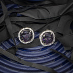 City Girl Brass Rhodium-Plated Scarlet Aura CZ Studs