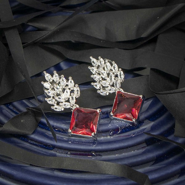 City Girl Brass Rhodium-Plated Radiant Crest CZ Earrings