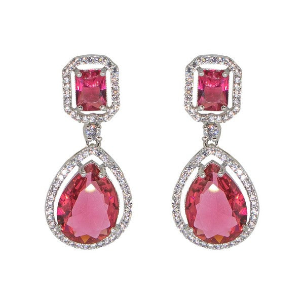 Manikya Brass American Diamond Rhodium Plated Earings Tops With Pink Hydro Coloured CZ Stones