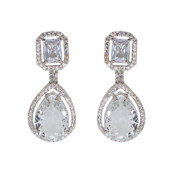 Manikya Brass American Diamond Rhodium Plated  Earings Tops With White Hydro Coloured CZ Stones