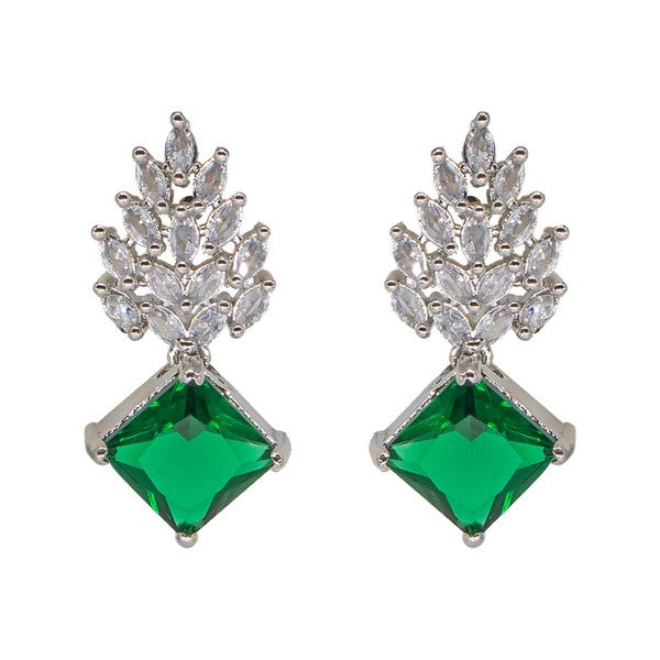 City Girl Brass Rhodium-Plated Radiant Crest CZ Earrings