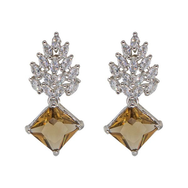 City Girl Brass Rhodium-Plated Radiant Crest CZ Earrings