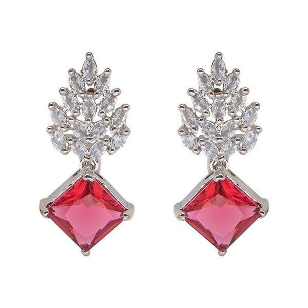 Manikya Brass American Diamond Rhodium Plated  Earings Tops With Pink Hydro Coloured CZ Stones