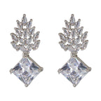 City Girl Brass Rhodium-Plated Radiant Crest CZ Earrings