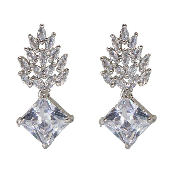 City Girl Brass Rhodium-Plated Radiant Crest CZ Earrings