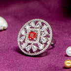 City Girl Brass Rhodium-Plated CZ Sapphire Glow Cocktail Ring