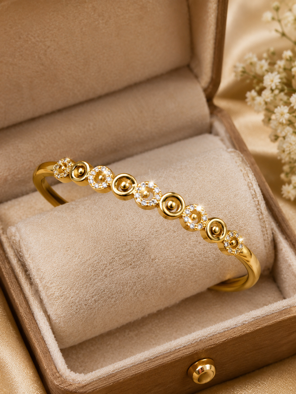 CITYGIRL 18K Gold Plated Openable Oval Kada Bracelet for Women | Crystal Studded Elegant Bangle | Fits Sizes 2.4, 2.6 & 2.8 | Premium Fashion Jewellery | Gift for Women & Girls