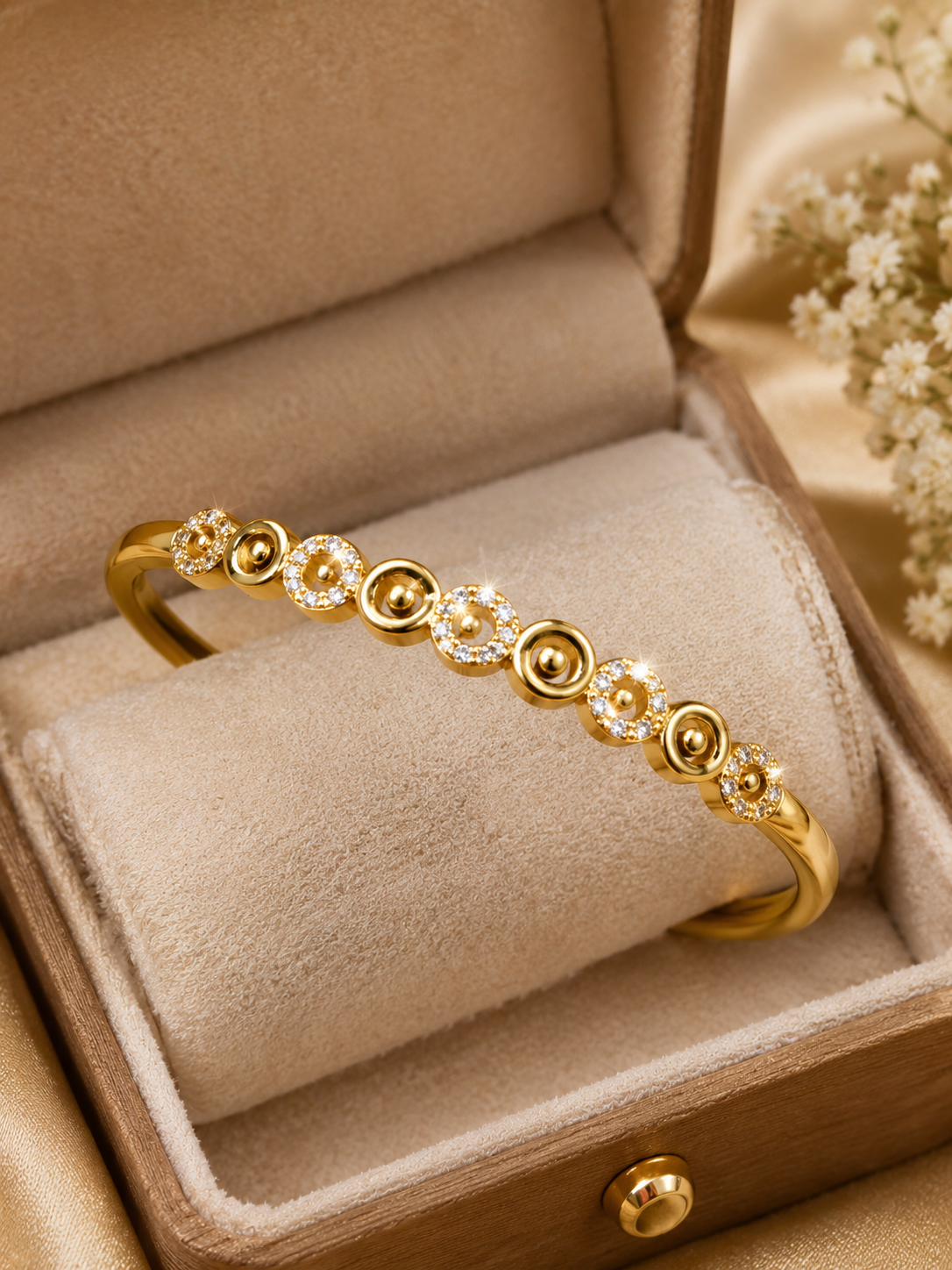 CITYGIRL 18K Gold Plated Openable Oval Kada Bracelet for Women | Crystal Studded Elegant Bangle | Fits Sizes 2.4, 2.6 & 2.8 | Premium Fashion Jewellery | Gift for Women & Girls