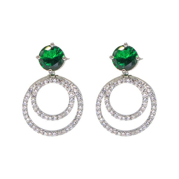 Manikya Brass American Diamond Rhodium Plated  Earings Tops With Green Hydro Coloured CZ Stones