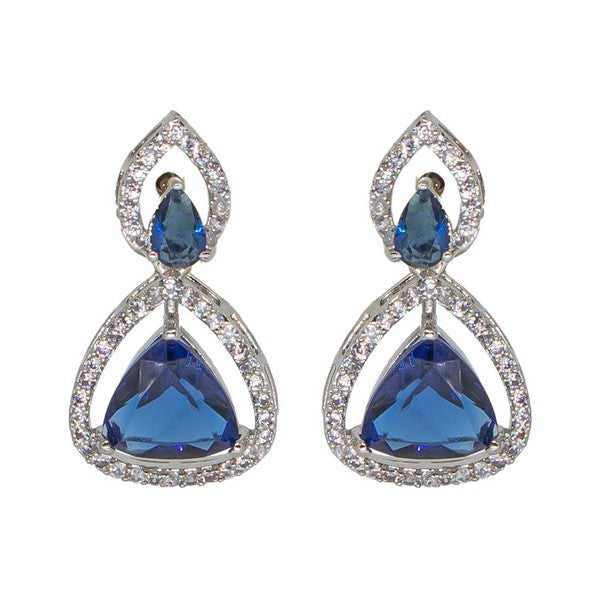 Manikya Brass AD Rhodium Plated  Earings Tops With Midnight Blue Hydro Coloured CZ Stones