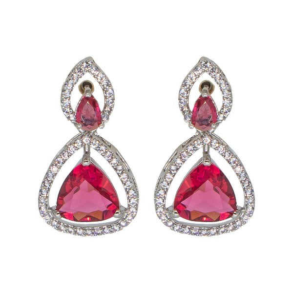 Manikya Brass American Diamond Rhodium Plated Earings Tops With Pink Hydro Coloured CZ Stones