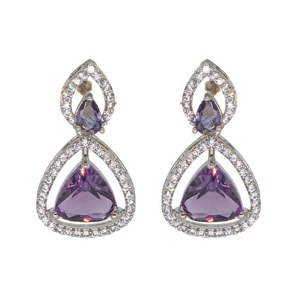 Manikya Brass American Diamond Rhodium Plated  Earings Tops With Purple Hydro Coloured CZ Stones