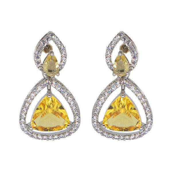 Manikya Brass American Diamond Rhodium Plated  Earings Tops With Yellow Hydro Coloured CZ Stones