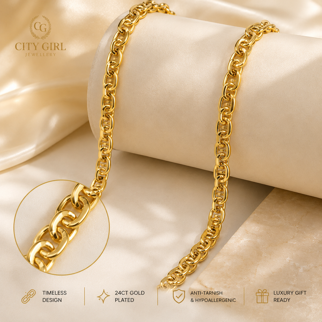 City Girl Men's 24 Inch 24CT Micro Gold Plated 3 mm Designer Chain Necklace | 6 g Daily Wear